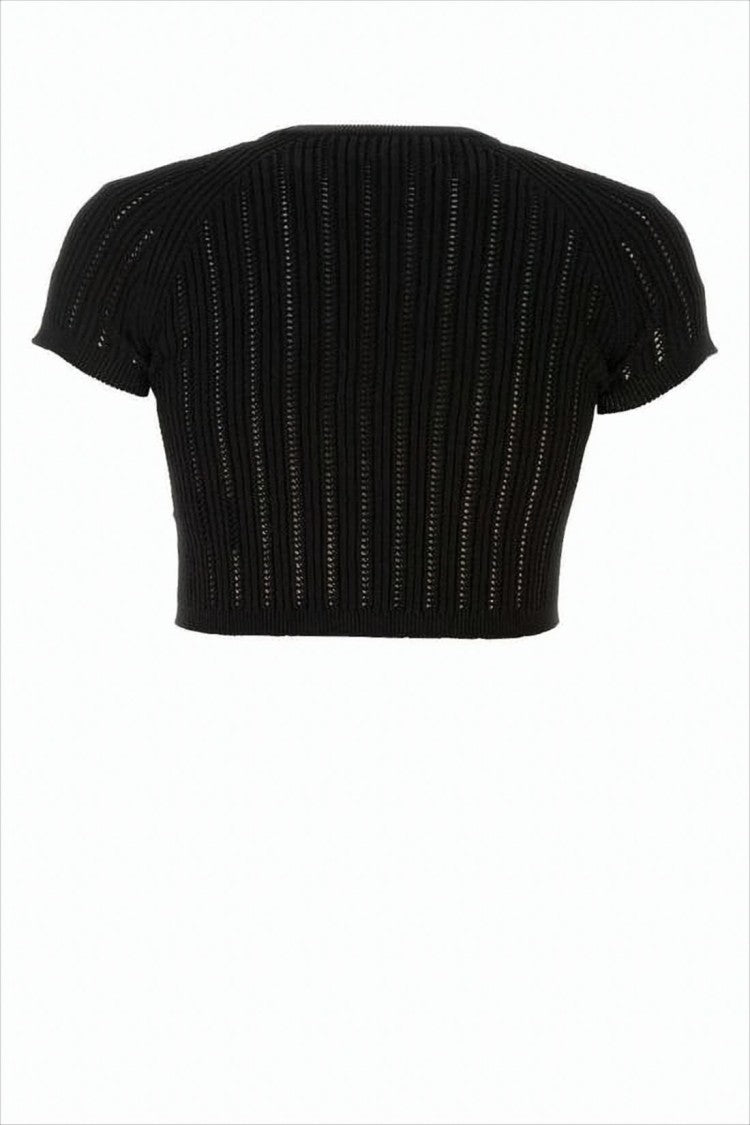 Balmain Cropped Short-Sleeve Knit Top With Decorative Gold Buttons