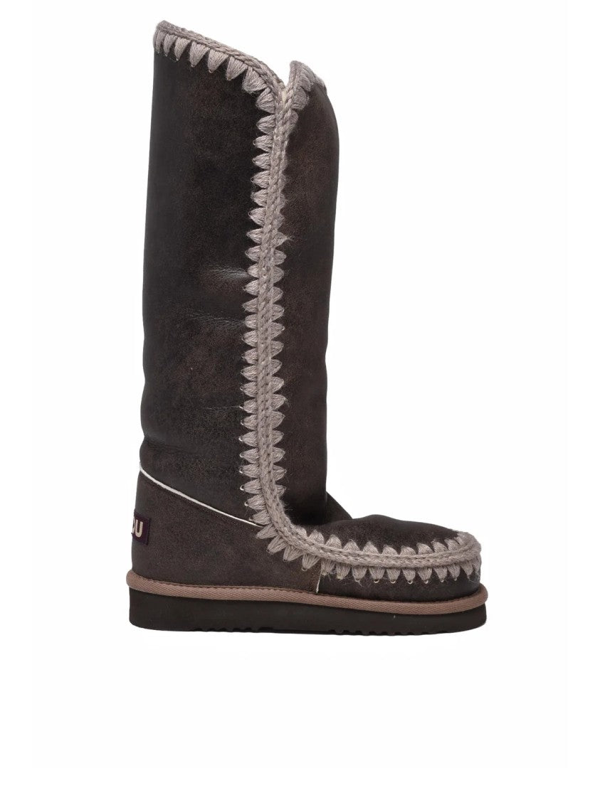 Mou Brown Leather Wool Eskimo Boots