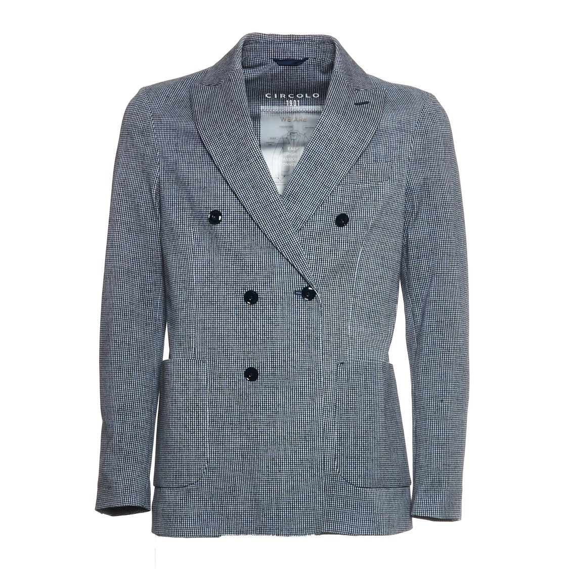 Circolo 1901 Double-Breasted Micro-Check Blazer With Classic Patch Pockets