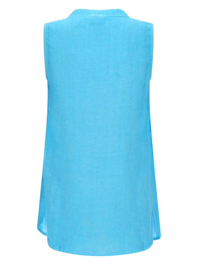 120% Lino Relaxed Linen Pintuck Pleated Blouse