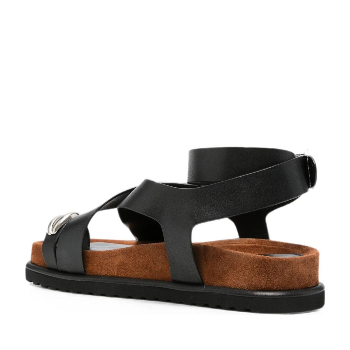 Adrianna Feretti Black Crisscross Leather Strap Wedge Sandals