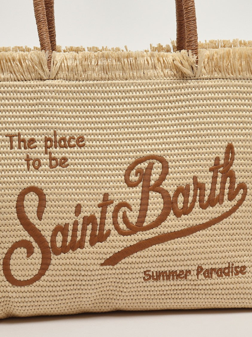 Mc2 Saint Barth Rectangular Woven Tote Bag With Fringed Edges