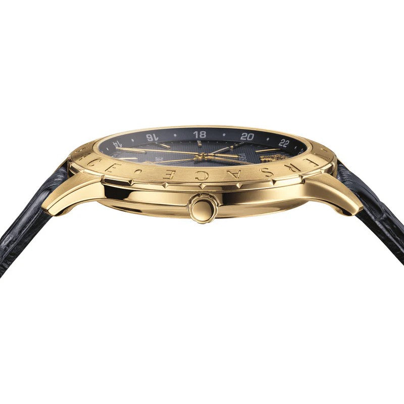 Versace Versace Univers Gmt Analog Watch With Leather Strap