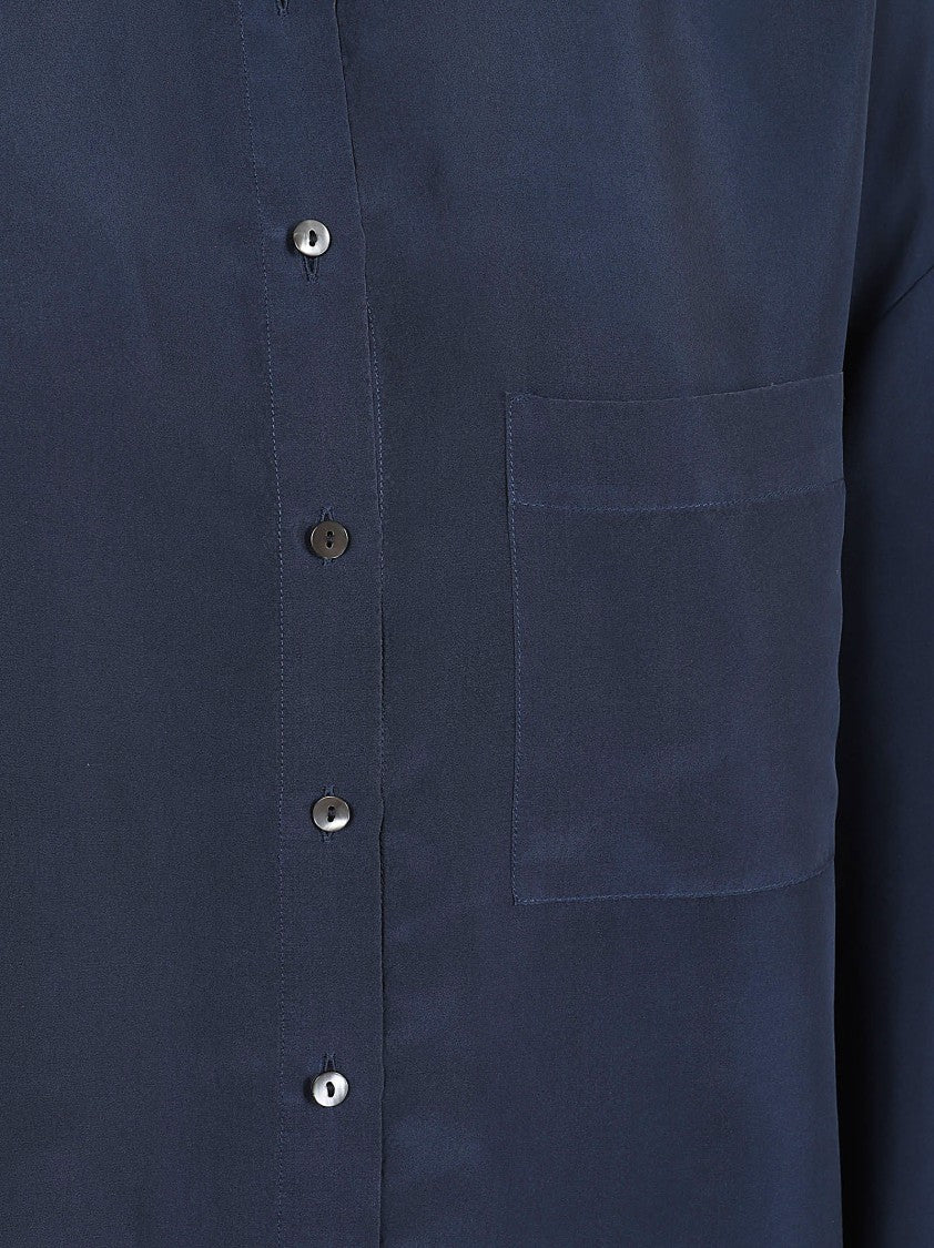 Antonelli Firenze Navy Blue Silk Limone Shirt With Classic Collar