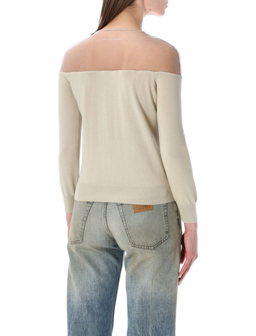Mm6 By Maison Margiela Off Shoulder Fitted Ribbed Cardigan
