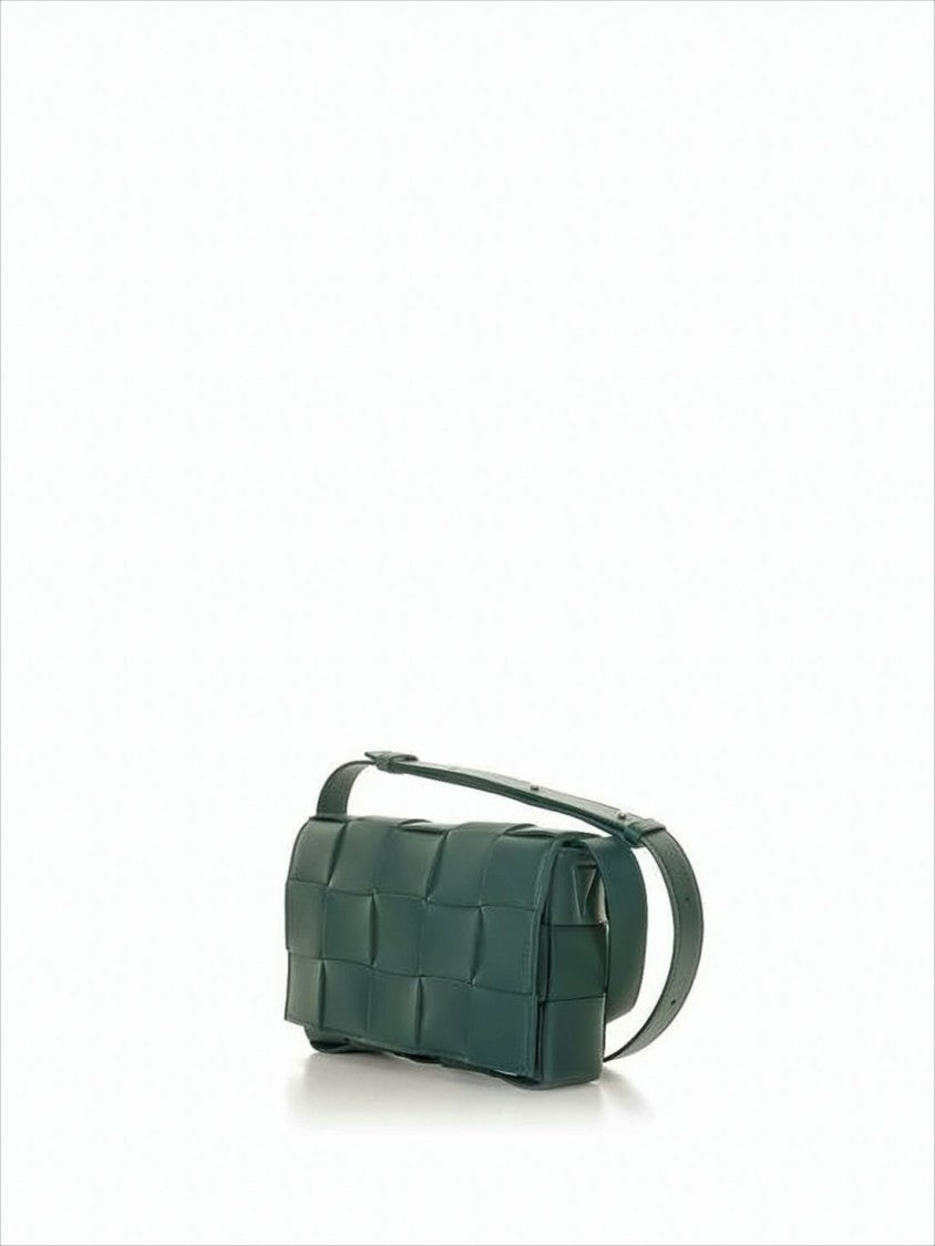 Bottega Veneta Rectangular Green Lambskin Woven Crossbody Bag