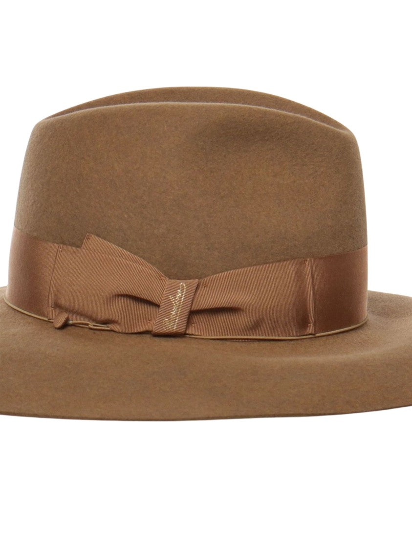 Borsalino Wide-Brim Hat With Structured Crown And Ribbon Detail