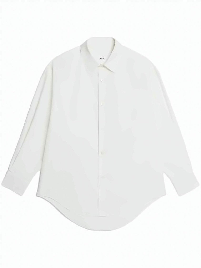 Ami Paris Relaxed-Fit White Cotton Shirt With Curved Hem