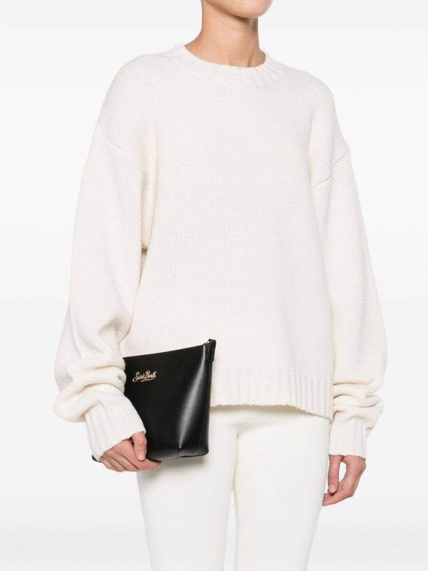 Mc2 Saint Barth Structured Black Handbag With Embossed Design