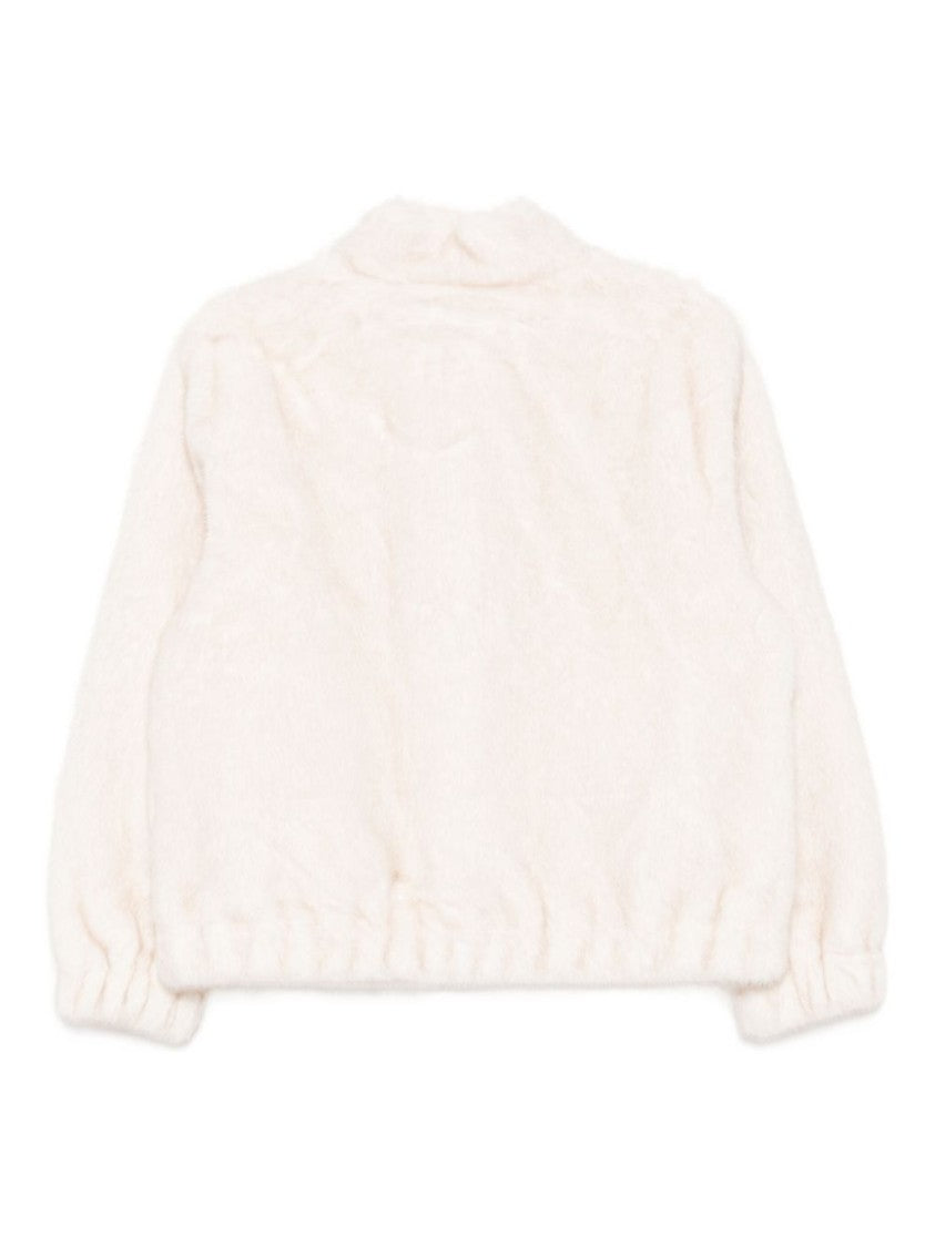 Michael Kors Plush Cropped White Jacket With Stand Collar