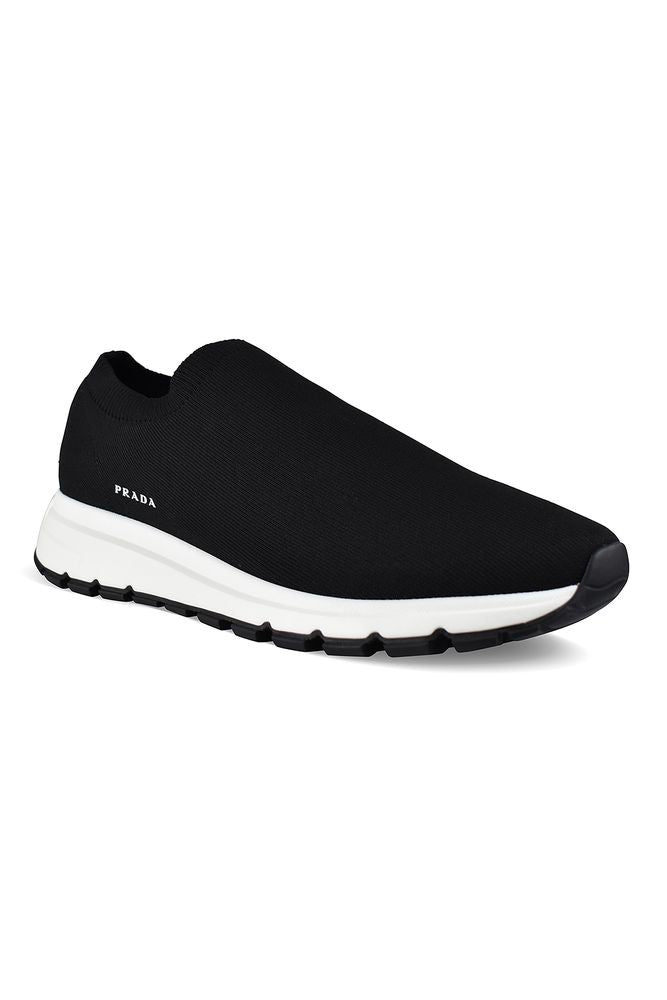 Prada Black Mesh Slip-On Sneakers With Embossed Logo