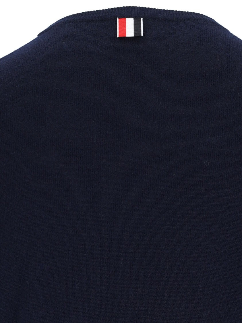 Thom Browne Navy Cashmere Sweater With Iconic Sleeve Stripes