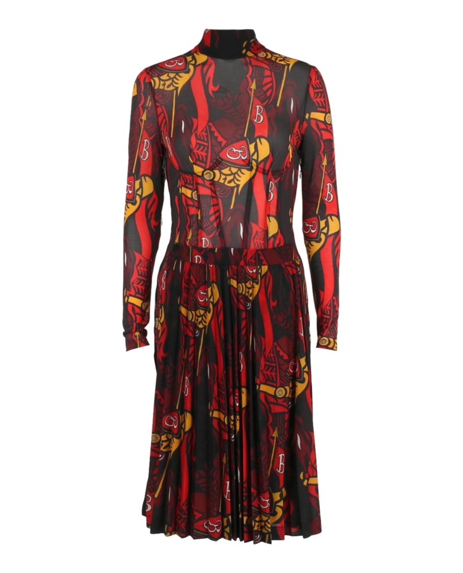 Burberry Turtleneck Long Sleeve Trapeze Dress With Pleated Skirt