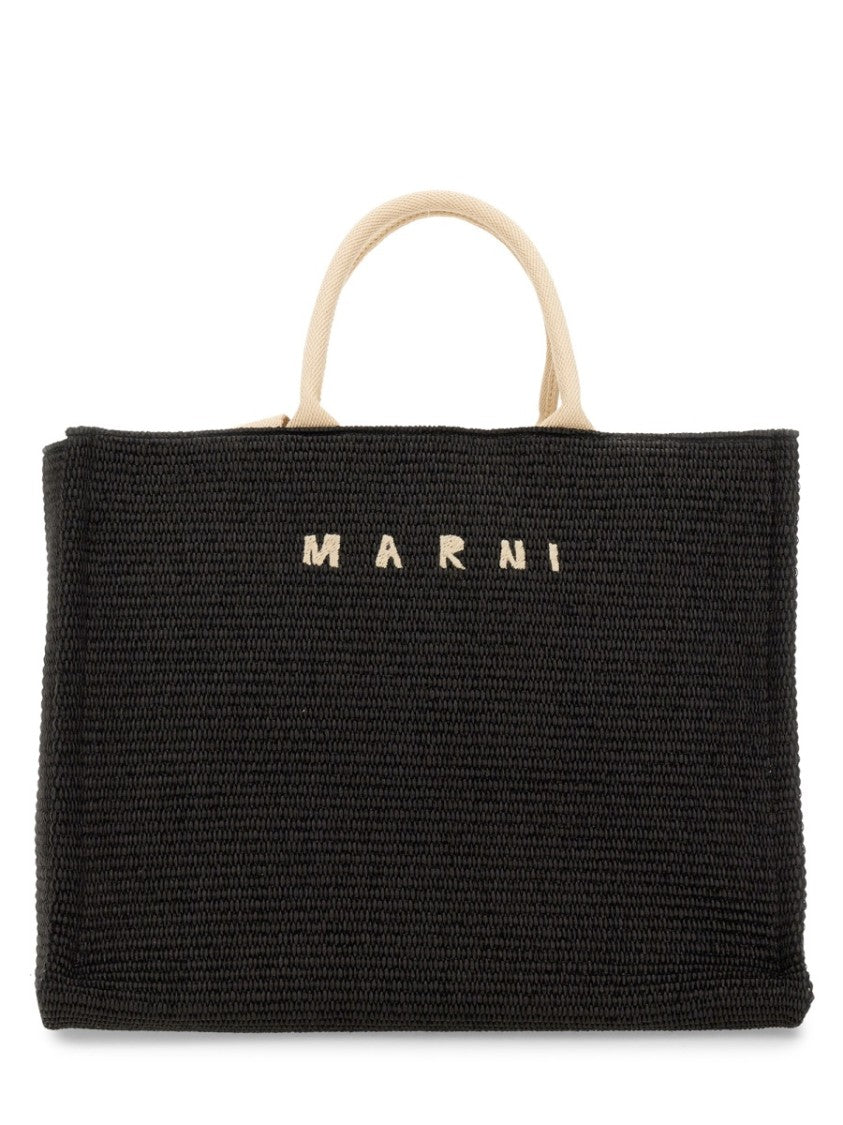 Marni Large Raffia Effect Fabric Tote Bag