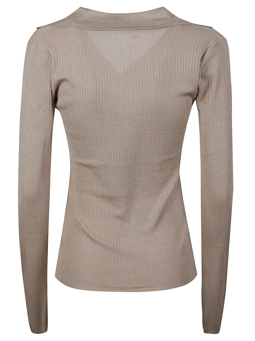 Max Mara Mxmgergo Ribbed Silk-Blend Polo Shirt
