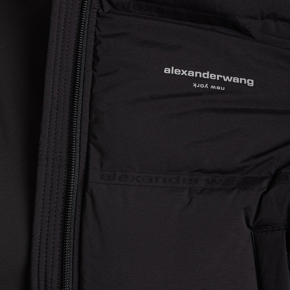Alexander Wang Cropped Black Puffer Jacket With Jacquard Channel Design And Reflective Logo