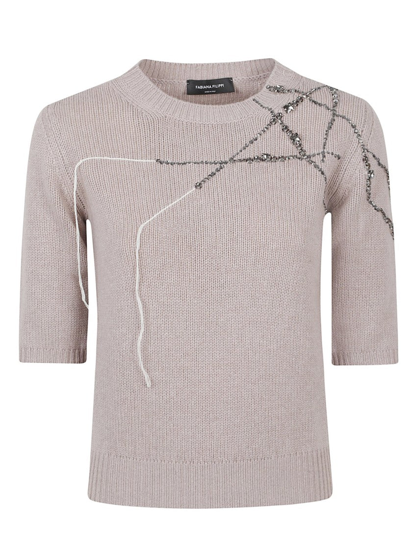 Fabiana Filippi Diamond Cashmere Knit Short-Sleeve Top