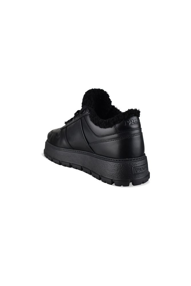 Prada Black Leather Sneakers With Sherpa Lining