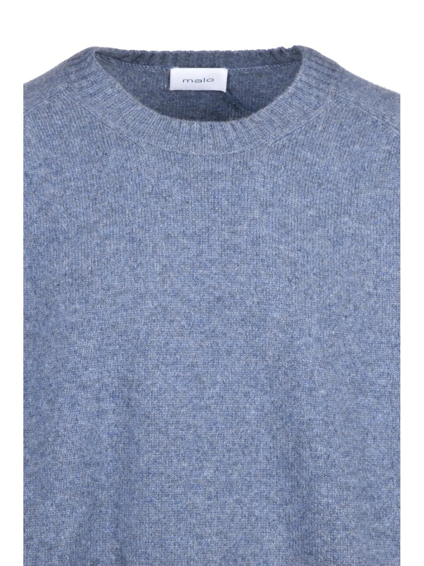 Malo Blue Cashmere Raglan Sleeves Crewneck Sweater
