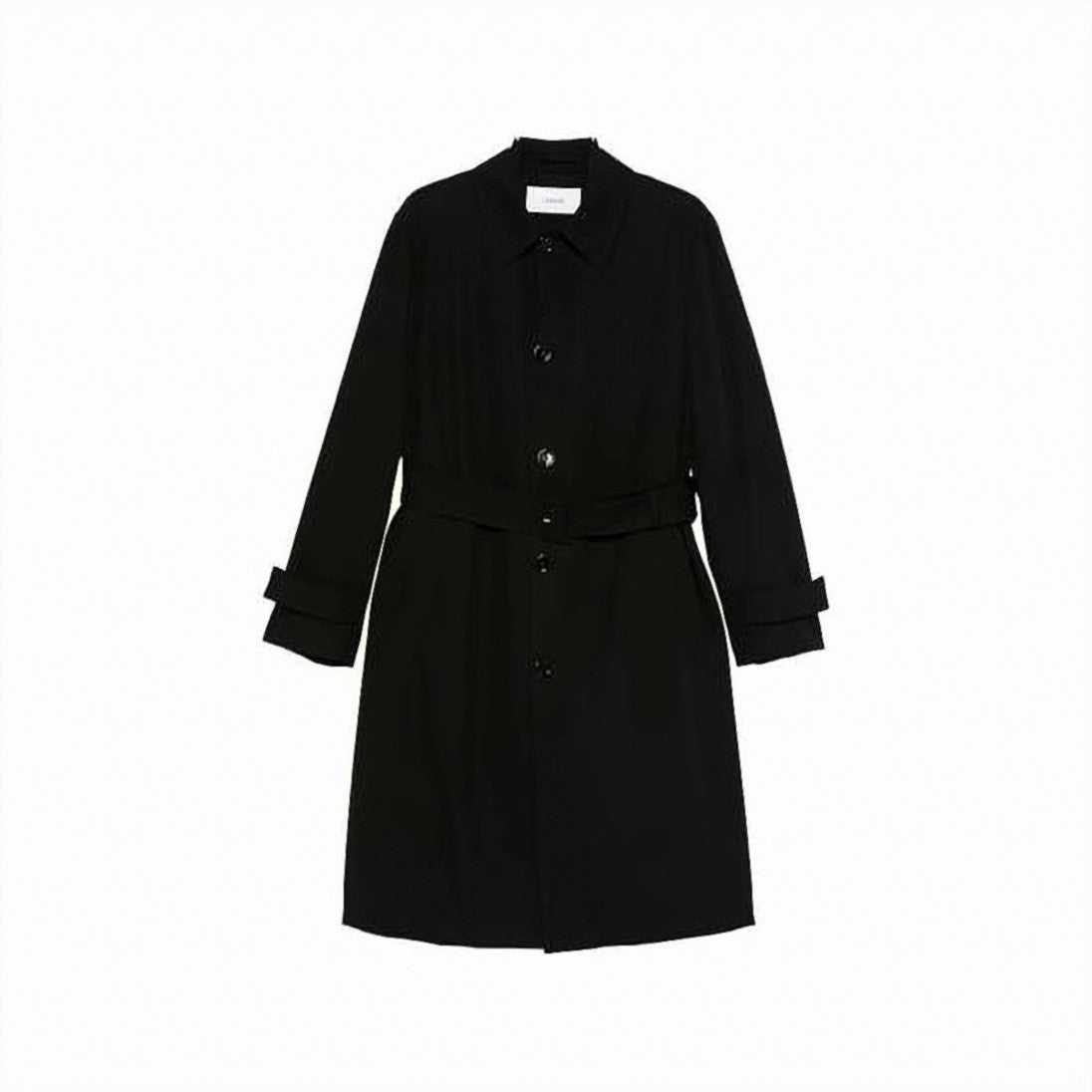 Lardini Long Black Wool Coat With Classic Collar