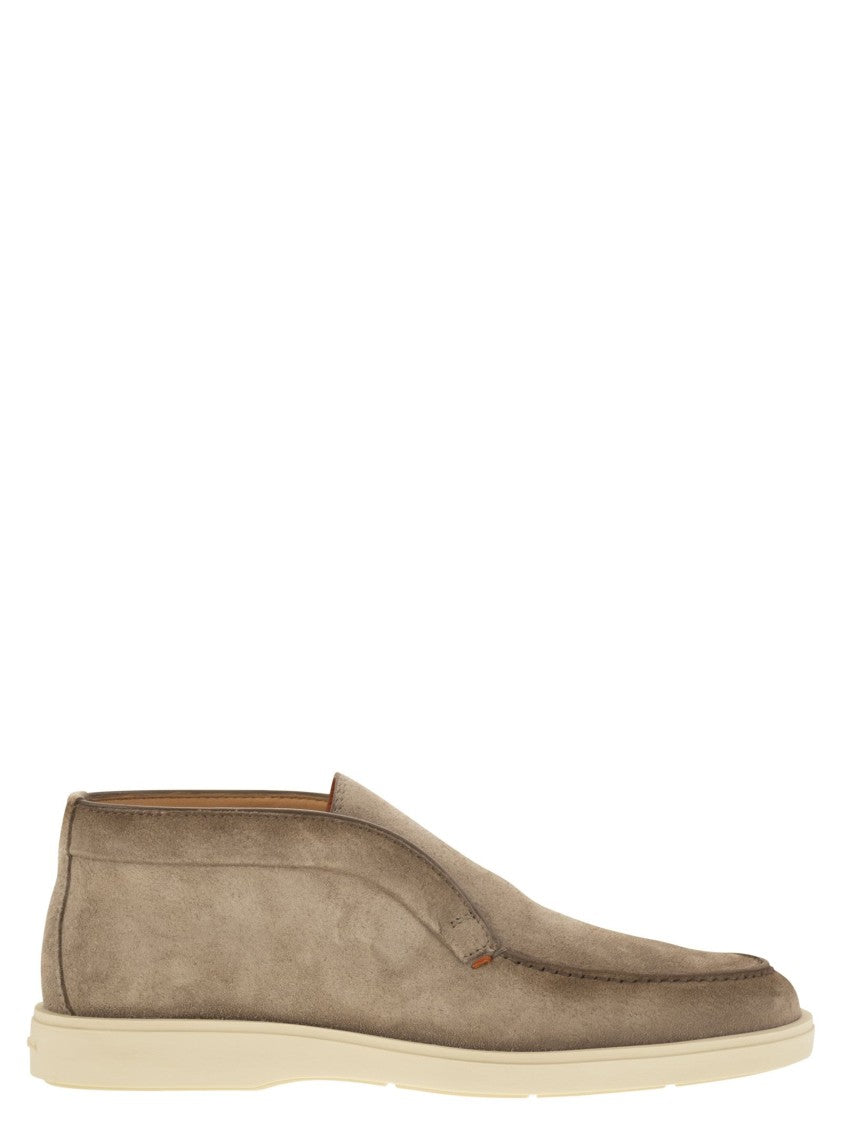 Santoni Suede Desert Boot With Smooth Rubber Sole