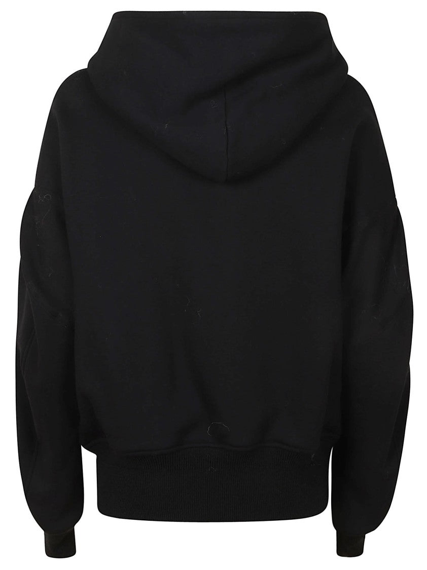 Yohji Yamamoto Black Cotton Blend Zip Hoodie With Iconic Logo