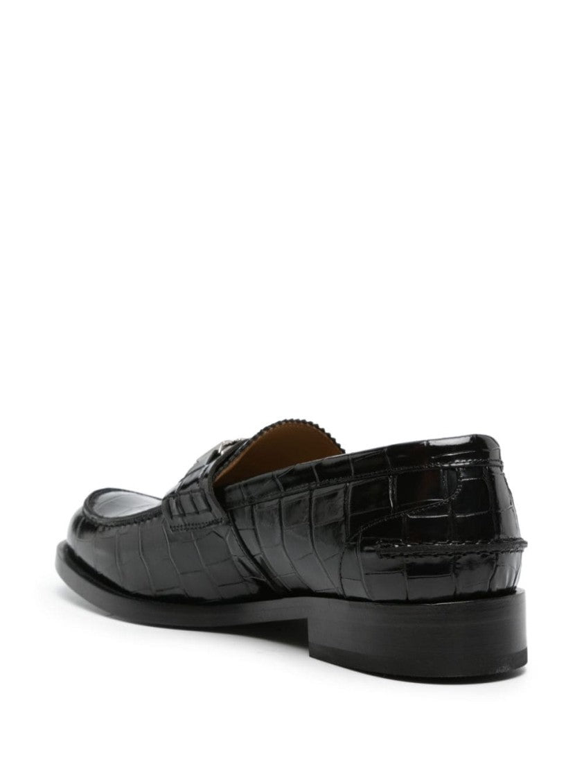 Versace Black Calf Leather Slip-On Shoes