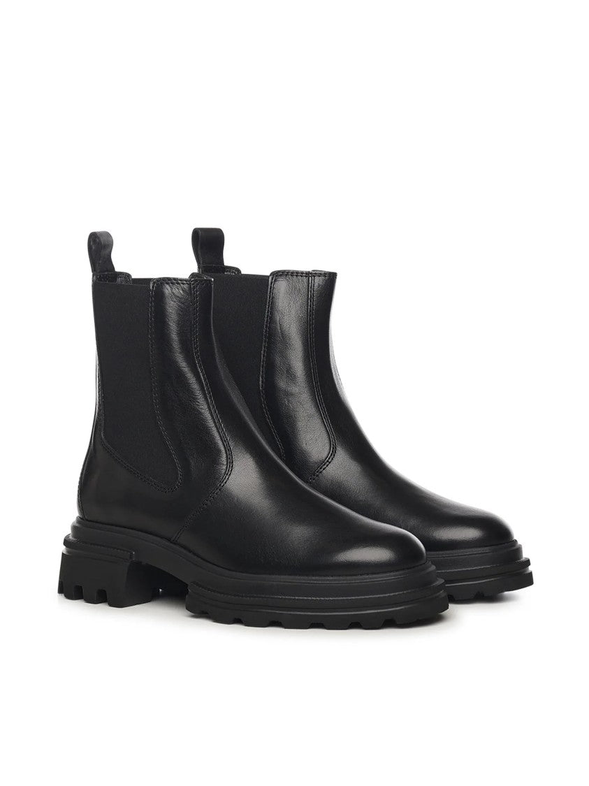 Hogan Timeless Black Leather Ankle Boots With Design