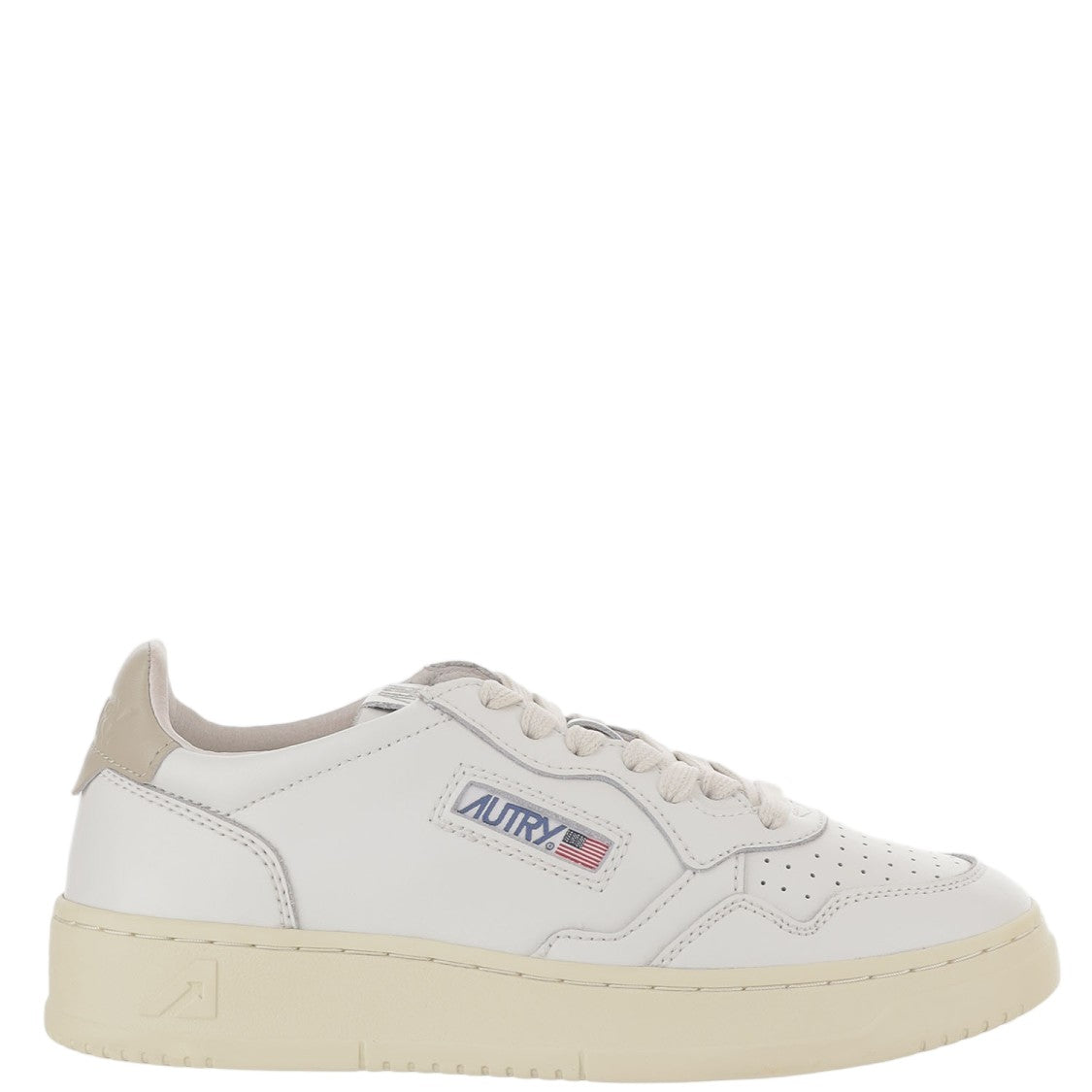 Autry Beige Leather Sneakers With Front Lacing And Logo Detail