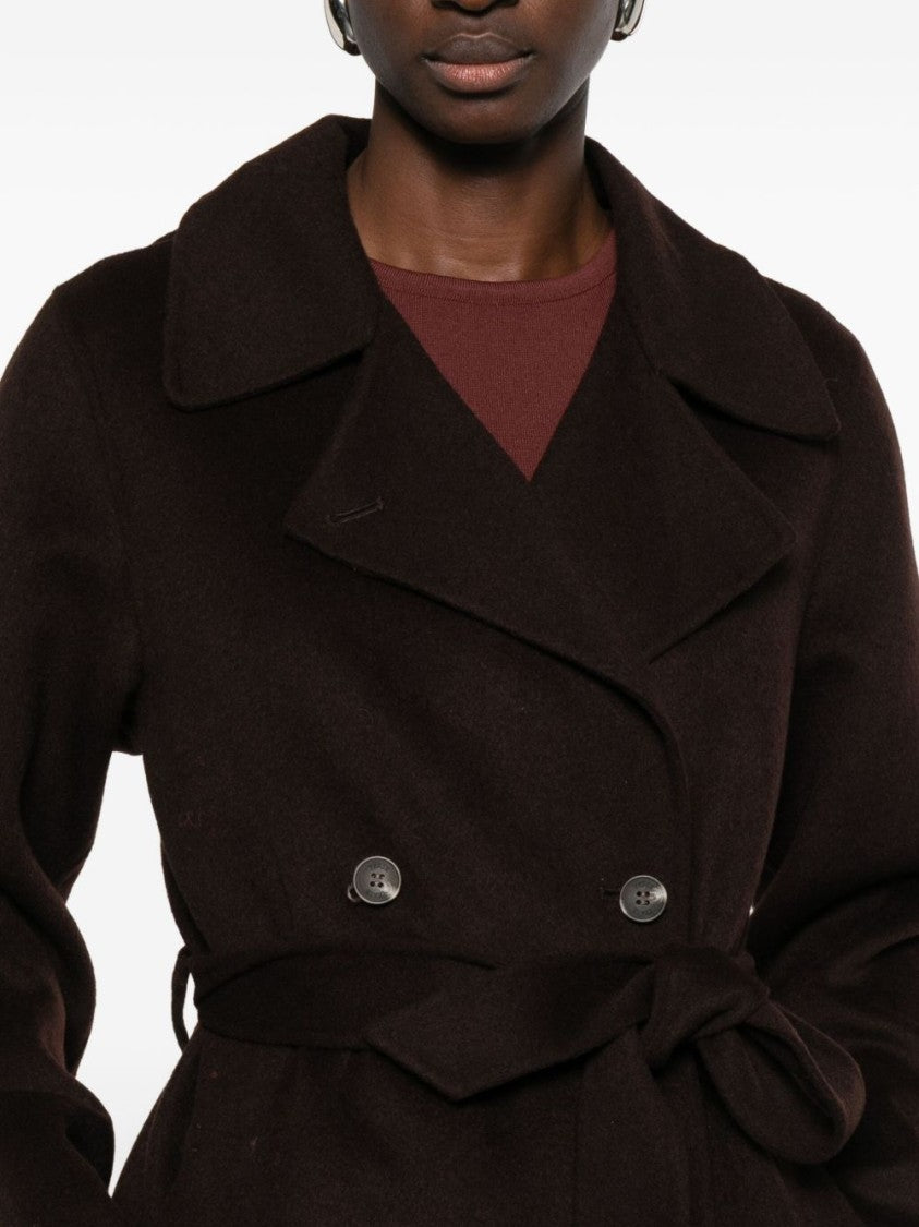 Yerse Long Double-Breasted Brown Wool-Blend Yerse Coat