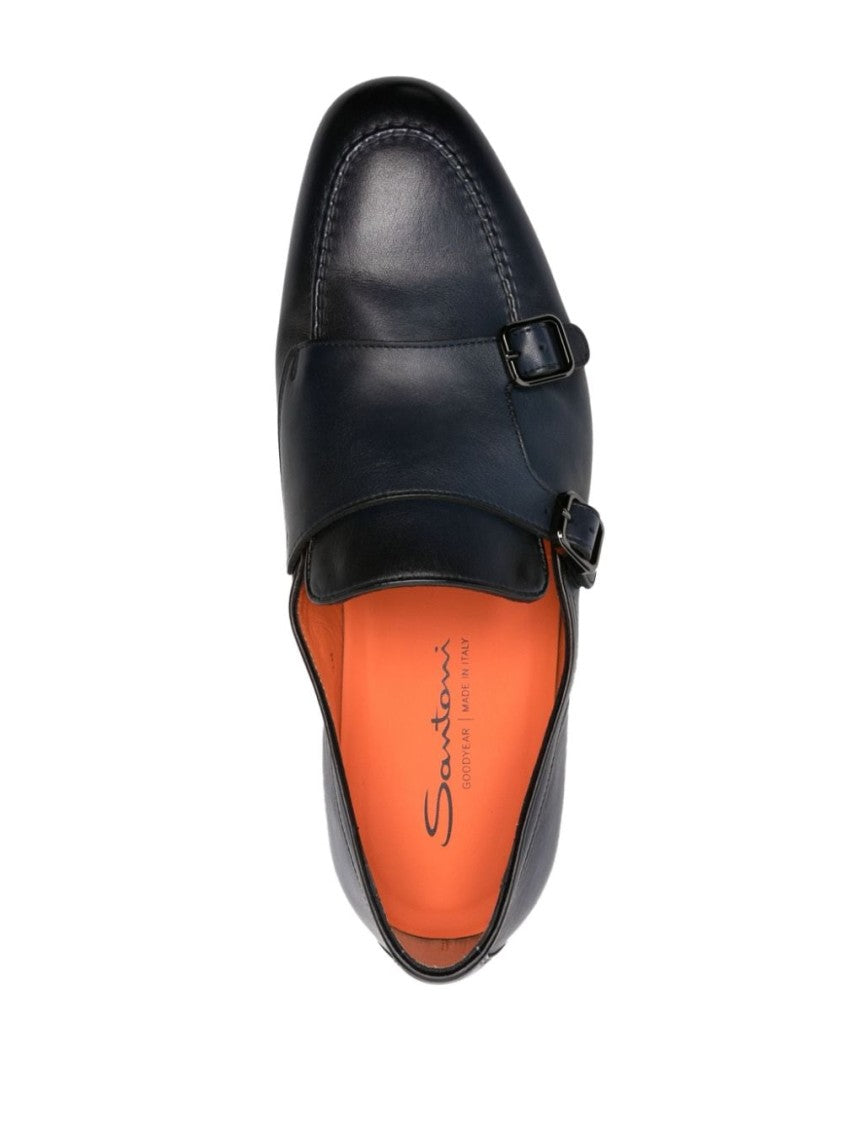 Santoni Navy Blue Leather Shoe