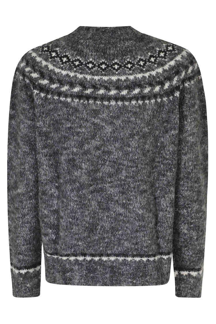 Seventy Gray Mouline Knit Patterned Yoke Alpaca-Blend Sweater