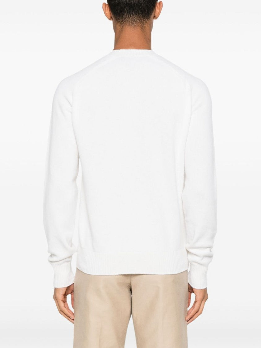 Tom Ford White Crew Neck Sweater In Wool-Cashmere Blend