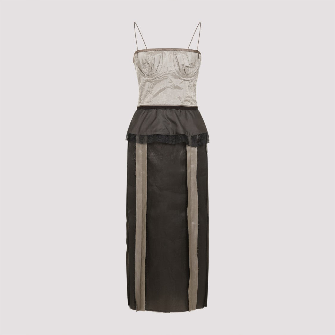 Maison Margiela Silver And Black Silk Midi Dress