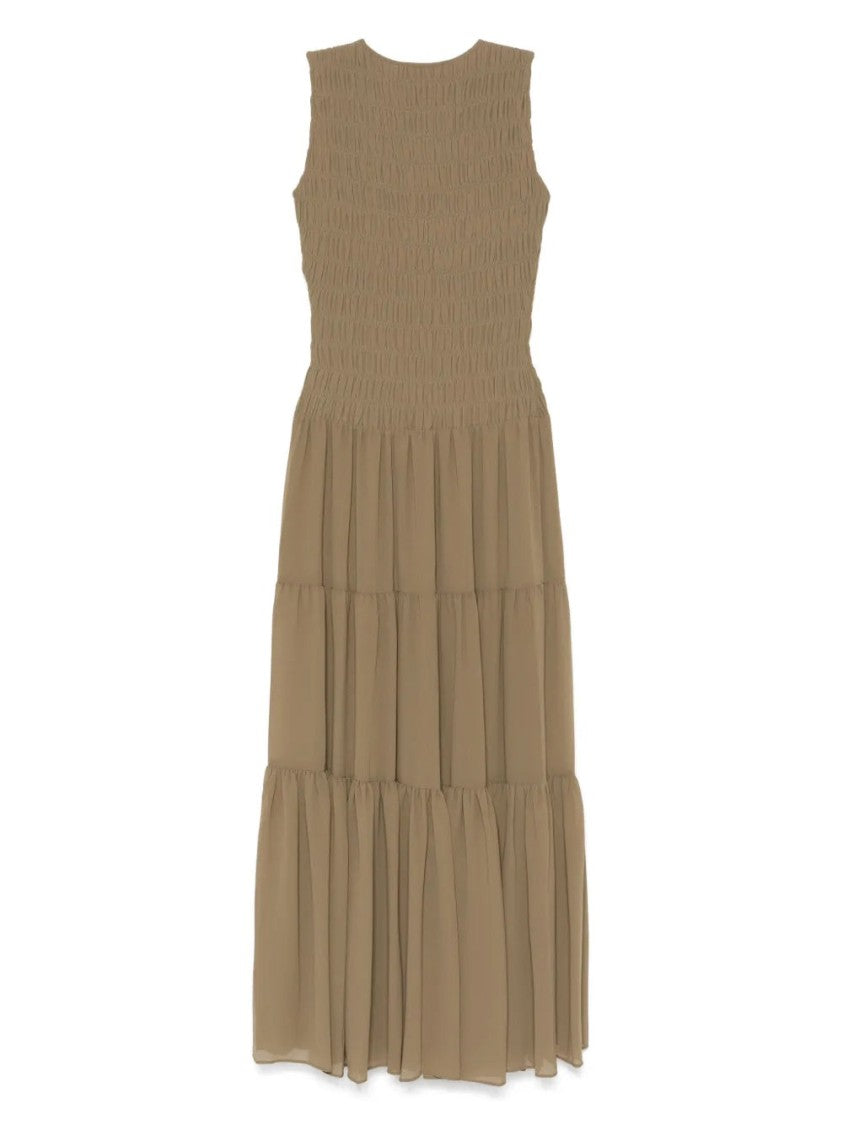 Michael Kors Tiered Midi Dress With Smocked Bodice And Flowing Layers