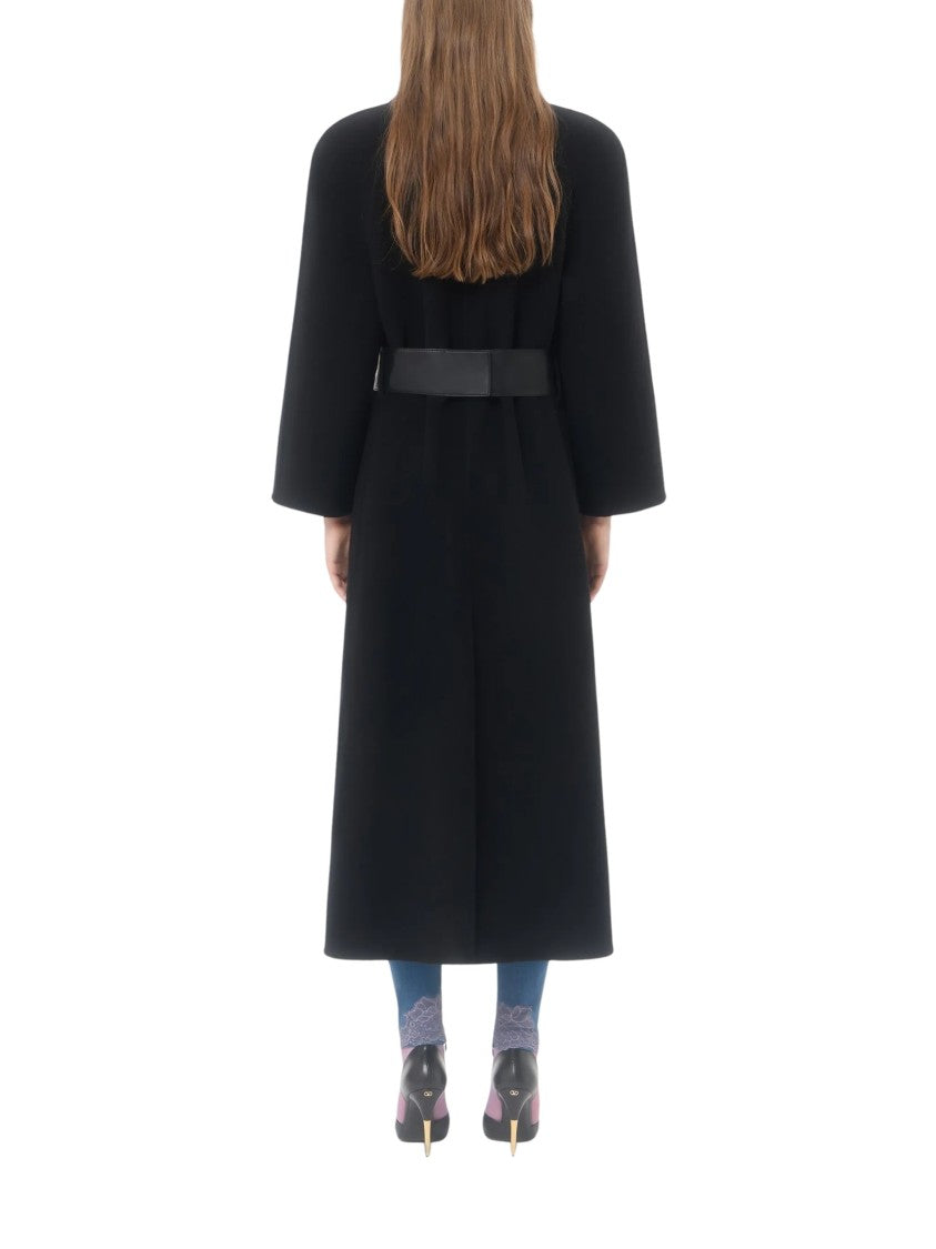 Valentino Black Wool-Cashmere Shawl Lapel Coat