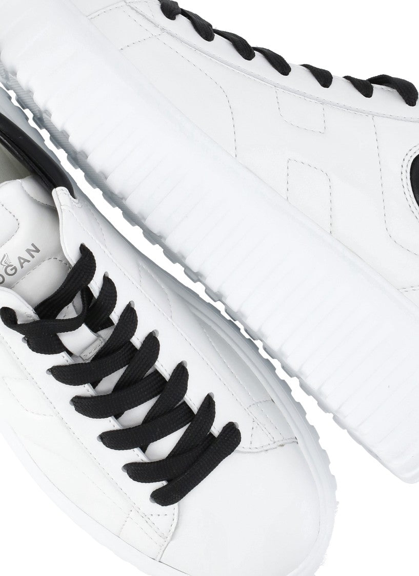 Hogan White Iconic H Accent Round Toe Leather Sneakers