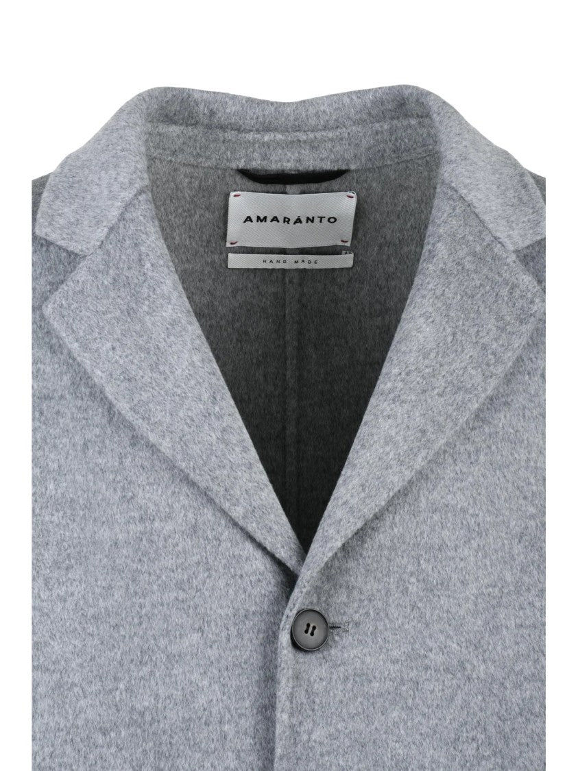 Amaranto Light Grey Wool And Cashmere Blend Coat With Notched Lapel