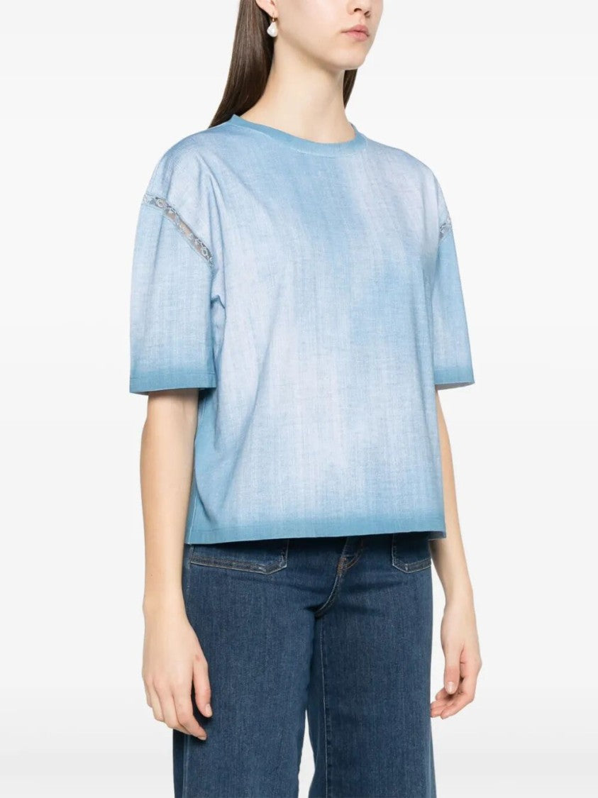 Ermanno Scervino Relaxed-Fit Light Blue Denim-Like T-Shirt