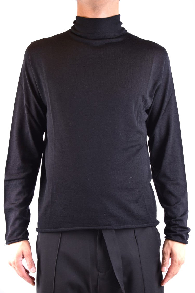 Isabel Benenato High Turtleneck Black Wool Sweater With Design