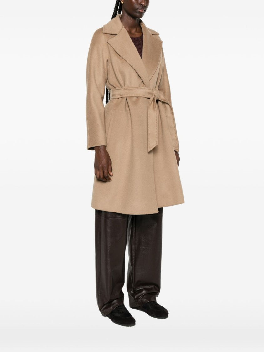 Max Mara Virgin Wool Wide Lapel Belted Long Coat