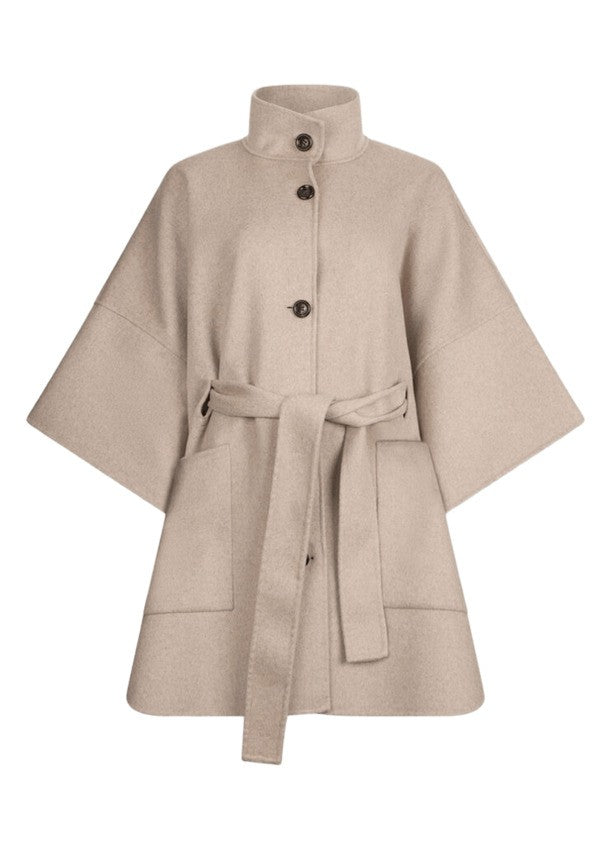 Liu Jo High Stand Collar Wool Blend Coat With Kimono Sleeves