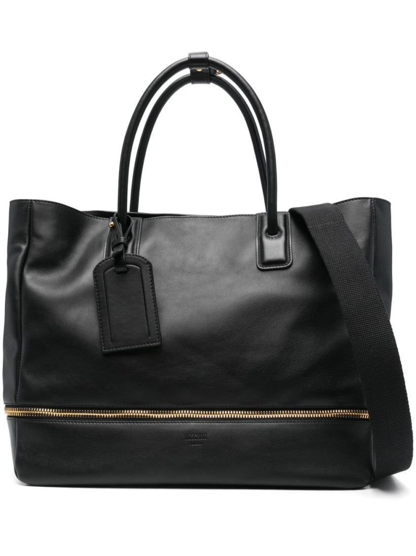 Moschino Black Minimalist Gold Zipper Leather Bag