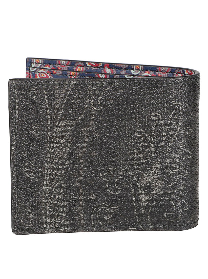 Etro Bifold Wallet With Textured Paisley Print And Vibrant Interior