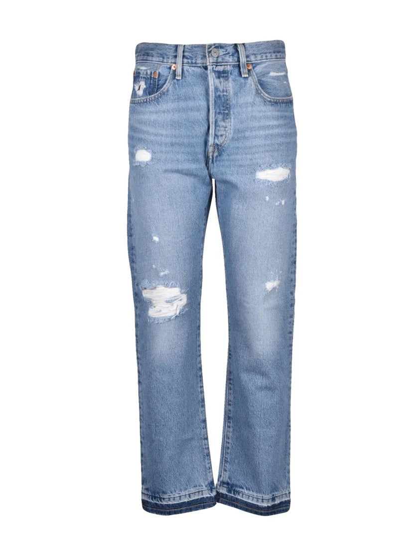 Levi's Light Blue Ankle-Length Distressed Cotton Jeans