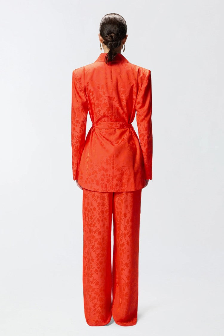 Pinko Orange Viscose-Modal Belted Jacquard Blazer