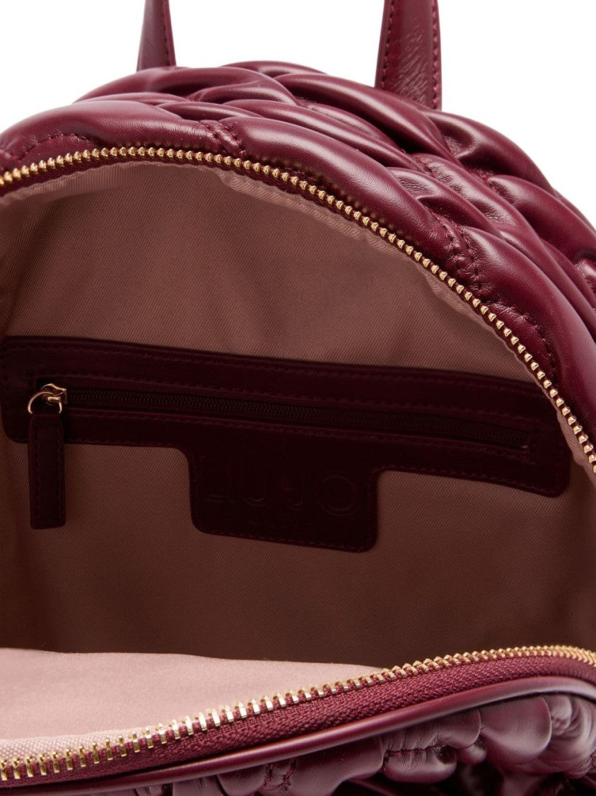 Liu Jo Quilted Burgundy Red Backpack With Adjustable Straps And Logo Plaque