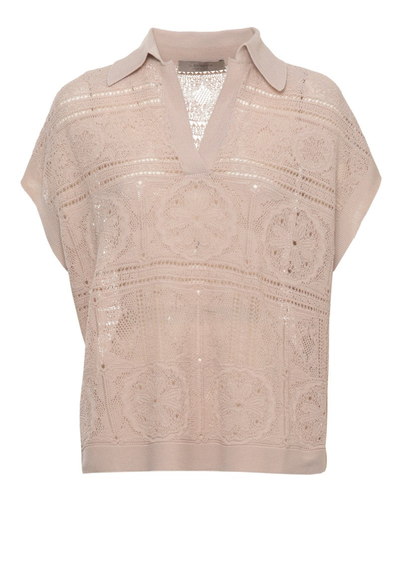 D. Exterior Lace V-Neck Polo Shirt