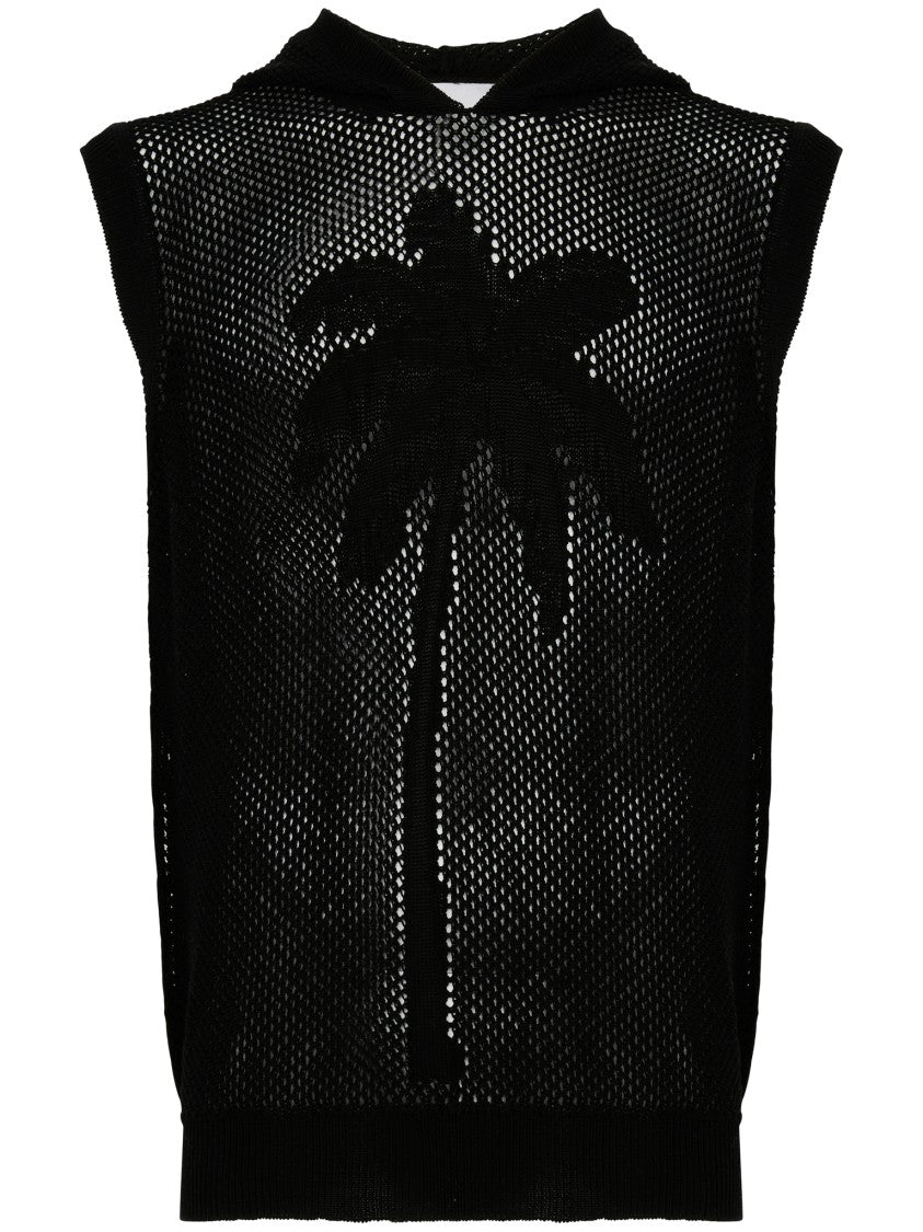 Amaranto Mesh Design Black Knit Top