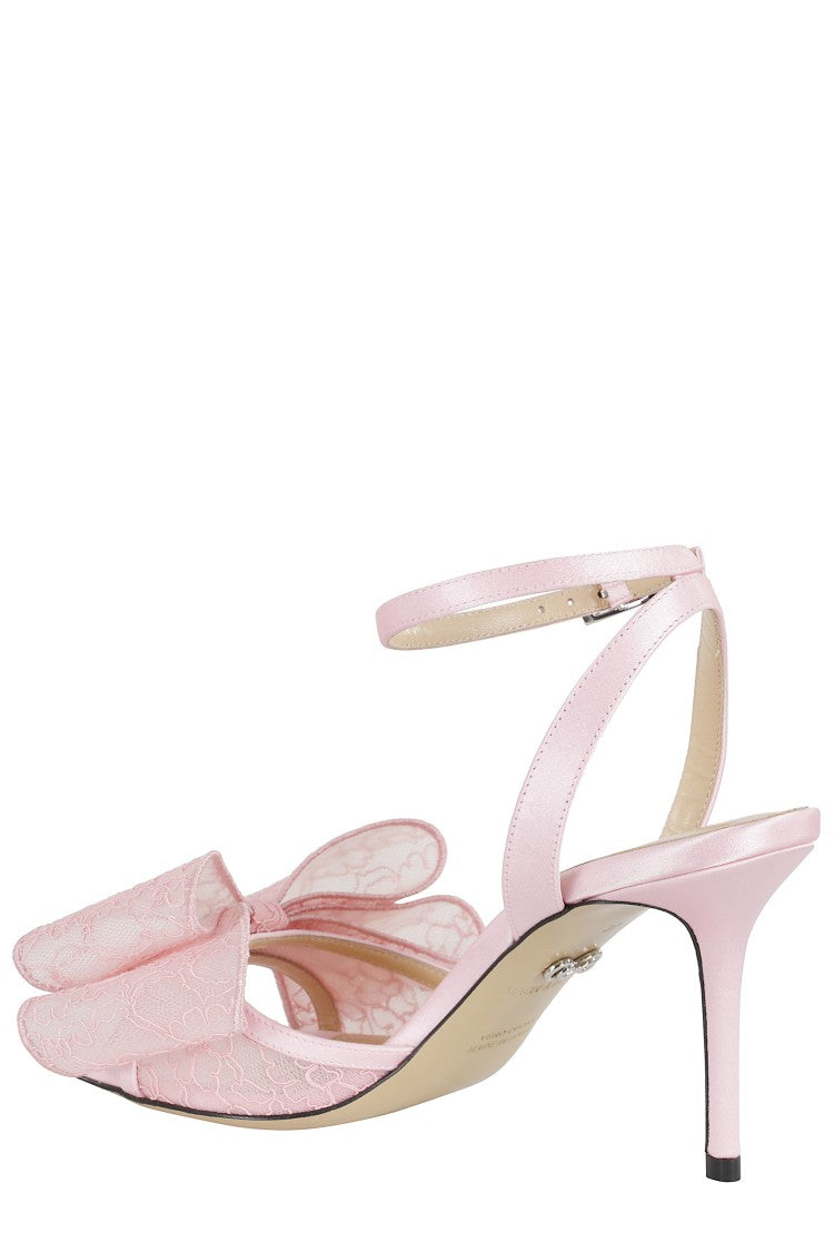 Mach & Mach Pink Le Cadeau Lace-Insert Ankle-Strap Leather Sandals